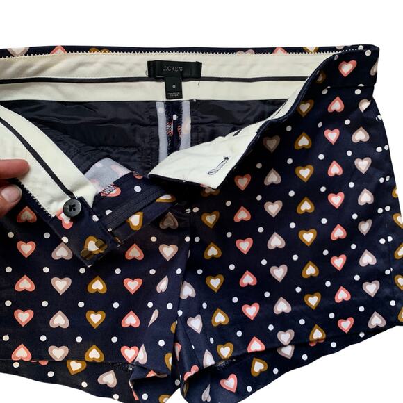 J. Crew Navy Blue Multicolor Heart Polka Dot Shorts Size 0 - Picture 3 of 6